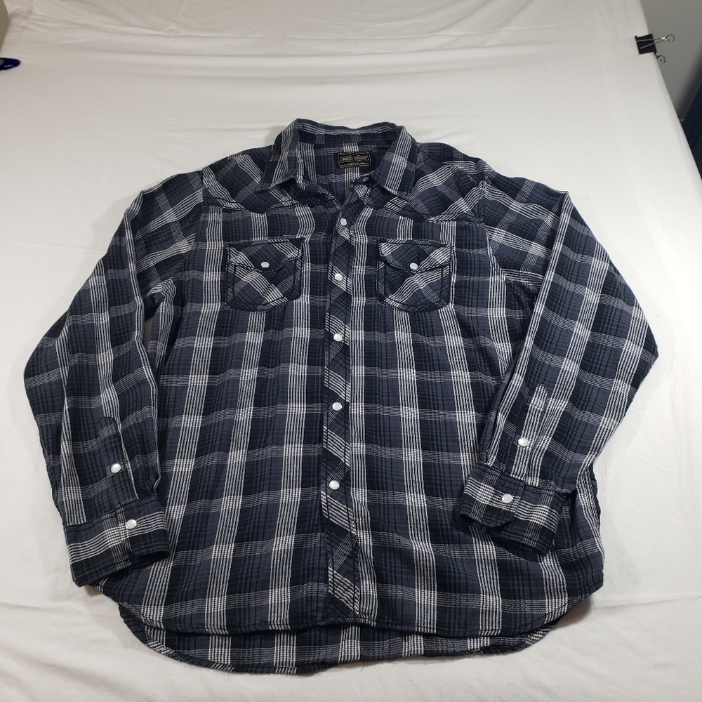 Red Snap Shirt Men’s XXL Pearl Snap Western Plaid Cotton Collared Cowboy Shirt